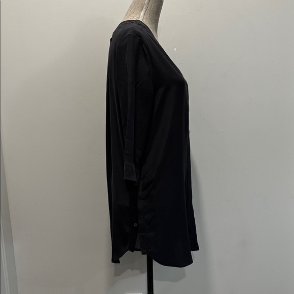 AllSaints Black Silk Button Down Shift Dress Sheer Side Slits 3/4 Sleeve Size 4 - Picture 7 of 16